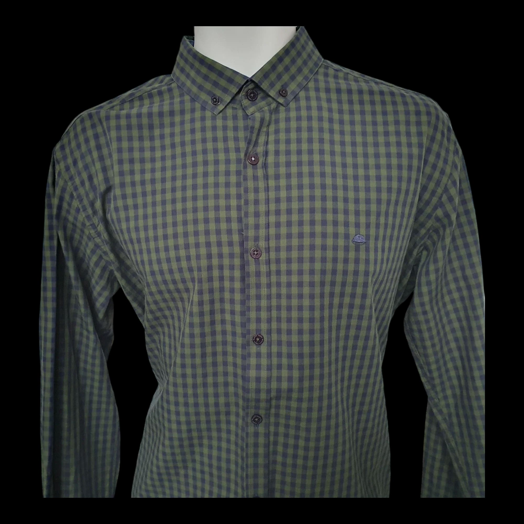 Mens Shirt English Mustard Green Blue Check Long Sleeve Uk
